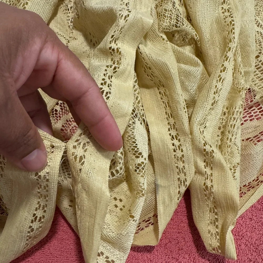 Light Yellow Lace Fringe Long-Sleeve Kimono Dress - Picture 9 of 12